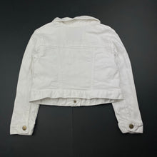 Load image into Gallery viewer, Girls Target, white stretch denim jacket, poppers, FUC, size 4,  