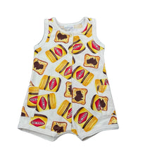 Load image into Gallery viewer, unisex Peter Alexander, Vegemite stretchy romper, small light mark lower back right, FUC, size 00,  