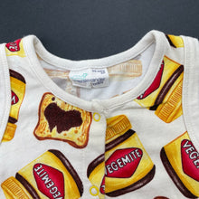 Load image into Gallery viewer, unisex Peter Alexander, Vegemite stretchy romper, small light mark lower back right, FUC, size 00,  