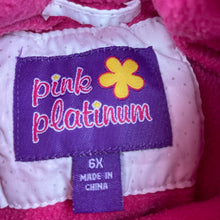 Load image into Gallery viewer, Girls Pink Platinum, fleece lined white &amp; silver spot jacket / coat, wash fade &amp; light marks, FUC, size 6,  