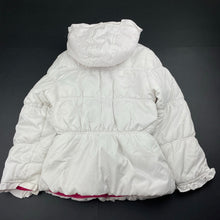 Load image into Gallery viewer, Girls Pink Platinum, fleece lined white &amp; silver spot jacket / coat, wash fade &amp; light marks, FUC, size 6,  