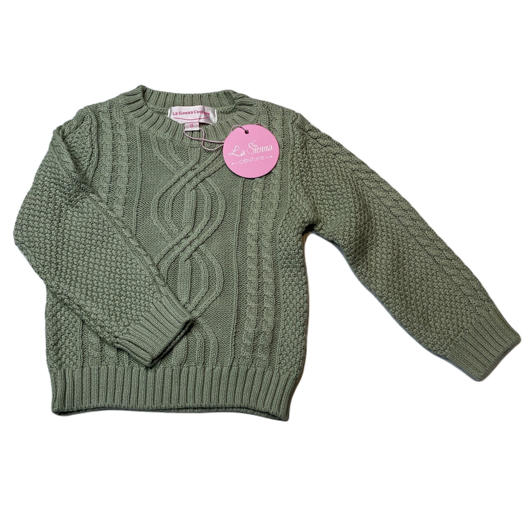 Girls La Sienna Couture, sage cotton knitted sweater / jumper, NEW, size 0,  