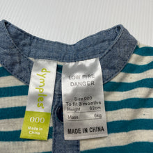 Load image into Gallery viewer, Boys Dymples, striped cotton henley bodysuit / romper, GUC, size 000,  