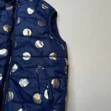 Load image into Gallery viewer, Girls B Collection, navy &amp; silver spot puffer vest, GUC, size 3,  