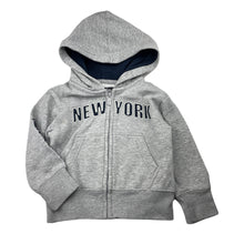 Load image into Gallery viewer, Boys grey, fleece lined zip hoodie sweater, Sz: XS, armpit to armpit: 33cm, shoulder to cuff: 30.5cm, FUC, size 2-3,  