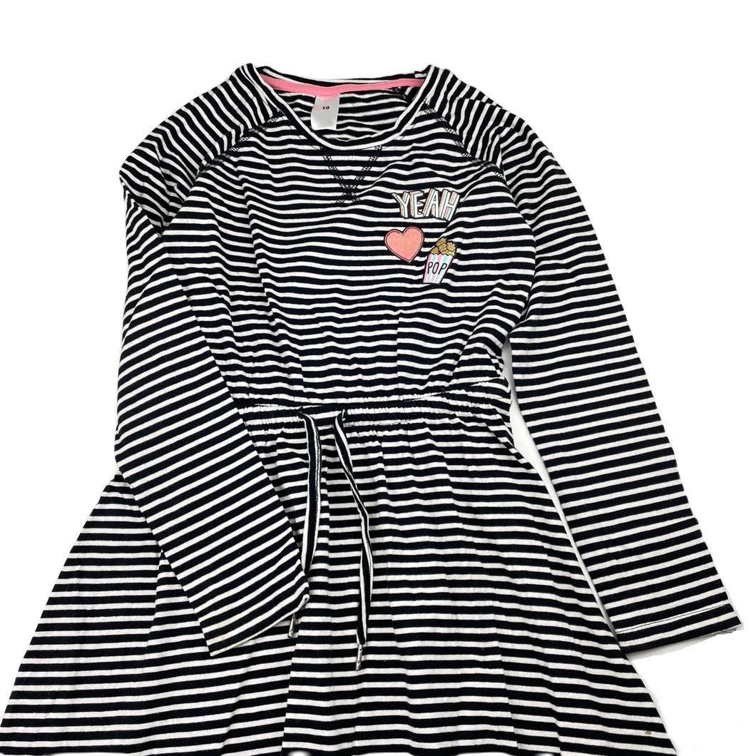 Girls Target, striped cotton long sleeve dress, FUC, size 10, L: 69cm