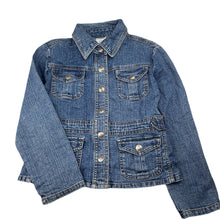 Load image into Gallery viewer, Girls Shock Resistant, blue stretch denim jacket, poppers, GUC, size 10,  