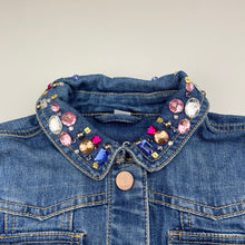 Load image into Gallery viewer, Girls GAP, embellished stretch denim jacket, Sz: M, armpit to armpit: 35.5cm, shoulder to cuff: 51cm, FUC, size 8-9,  