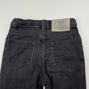 Boys Polo Ralph Lauren, black denim jeans, adjustable, Inside leg: 51.5cm, light wear on cuffs, FUC, size 6,  