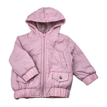 Load image into Gallery viewer, Girls pink, zip up hooded jacket, no size, armpit to armpit: 32cm, shoulder to cuff: 26cm, FUC, size 0-1,  