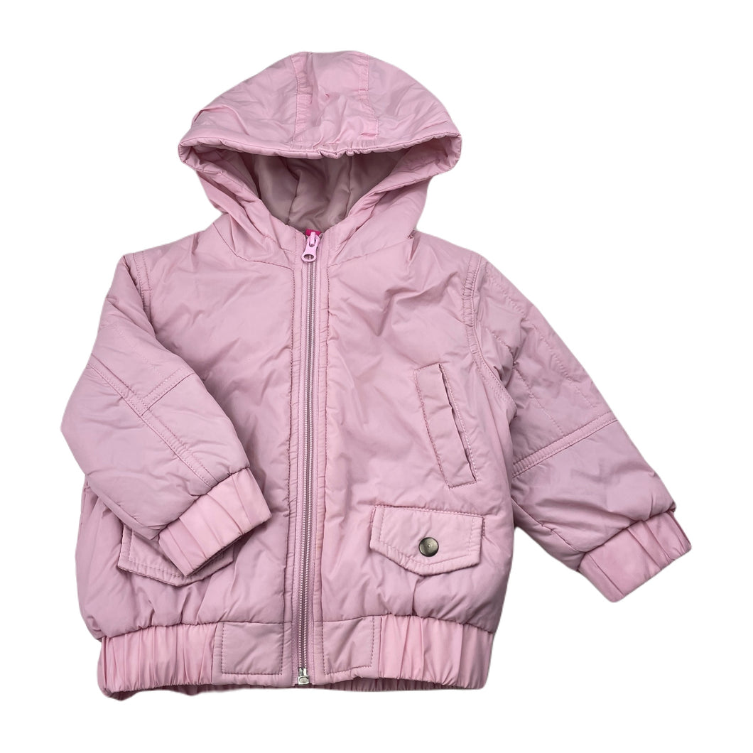 Girls pink, zip up hooded jacket, no size, armpit to armpit: 32cm, shoulder to cuff: 26cm, FUC, size 0-1,  