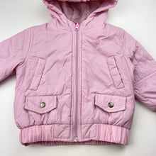 Load image into Gallery viewer, Girls pink, zip up hooded jacket, no size, armpit to armpit: 32cm, shoulder to cuff: 26cm, FUC, size 0-1,  