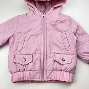 Girls pink, zip up hooded jacket, no size, armpit to armpit: 32cm, shoulder to cuff: 26cm, FUC, size 0-1,  