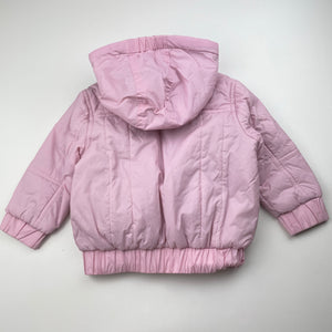 Girls pink, zip up hooded jacket, no size, armpit to armpit: 32cm, shoulder to cuff: 26cm, FUC, size 0-1,  