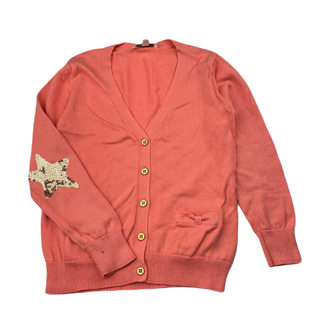 Girls Witchery, coral cotton knitted cardigan, mark back right sleeve, FUC, size 5,  