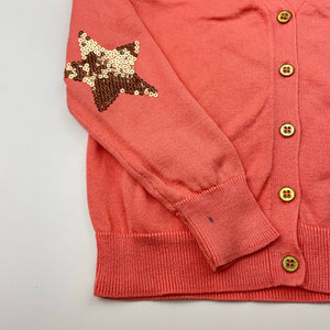Girls Witchery, coral cotton knitted cardigan, mark back right sleeve, FUC, size 5,  