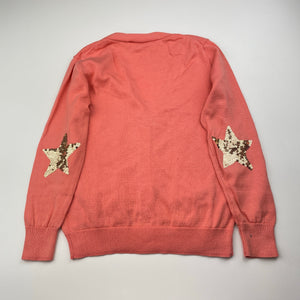 Girls Witchery, coral cotton knitted cardigan, mark back right sleeve, FUC, size 5,  