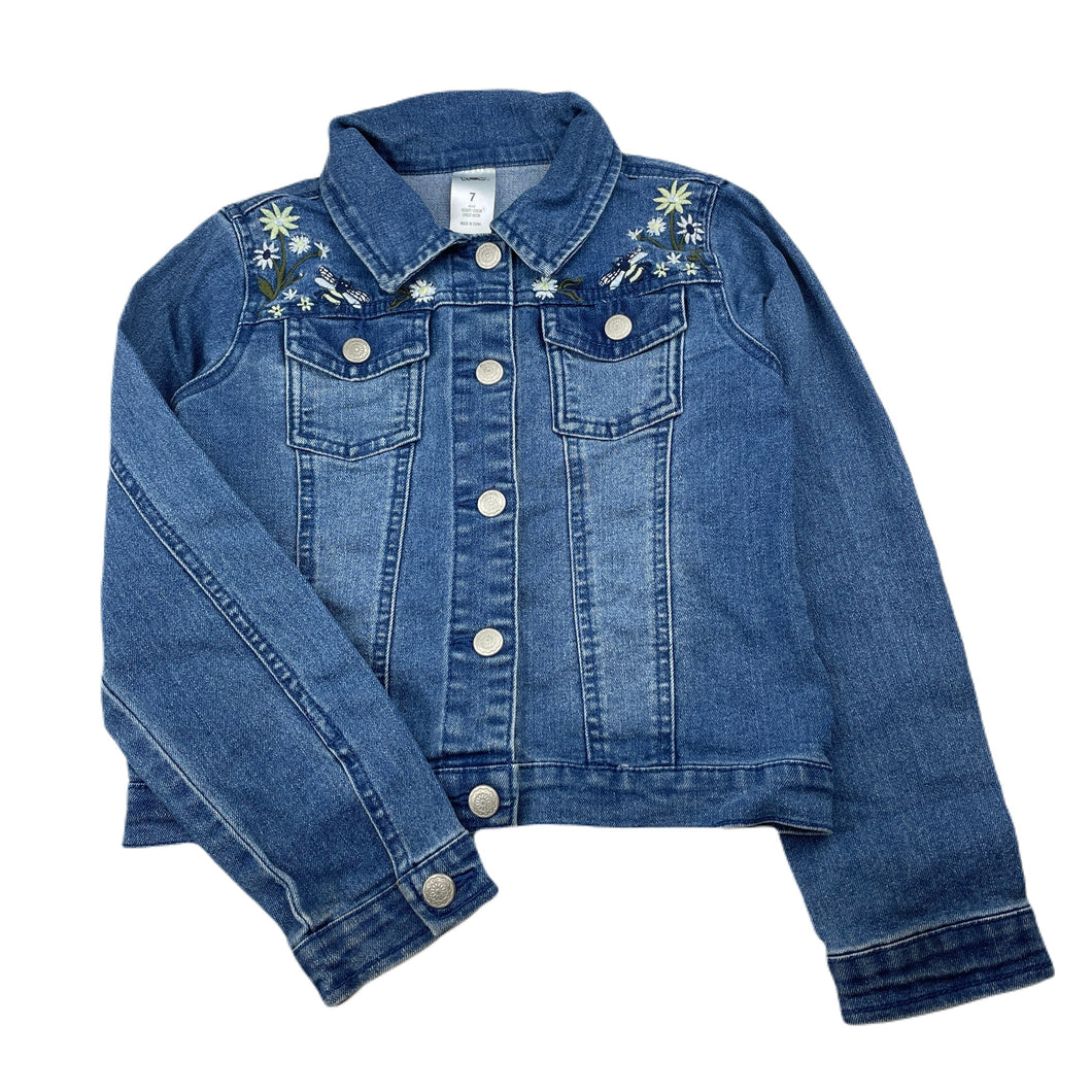 Girls H&T, embroidered stretch denim jacket, poppers, FUC, size 7,  