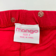 Load image into Gallery viewer, Girls Mango, red &amp; gold glitter leggings, Inside leg: 31cm, EUC, size 4,  