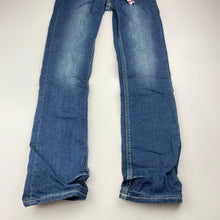 Load image into Gallery viewer, Girls Cake Walk, blue stretch denim jeans, adjustable, inside leg: 60cm, NEW, size 9,  