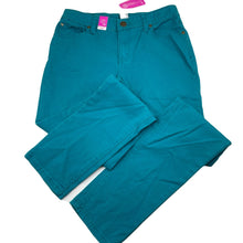 Load image into Gallery viewer, Girls Target, teal stretch cotton pants, adjustable, Inside leg: 69cm, NEW, size 14,  