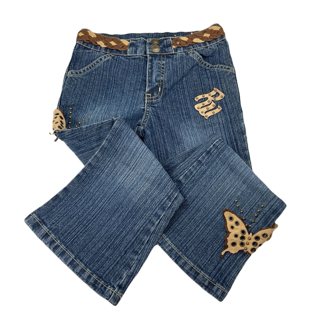 Girls ROCAWEAR, embellished stretch denim jeans, Inside leg: 37.5cm, W: 27cm across, GUC, size 4,  