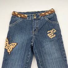 Load image into Gallery viewer, Girls ROCAWEAR, embellished stretch denim jeans, Inside leg: 37.5cm, W: 27cm across, GUC, size 4,  