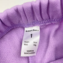 Load image into Gallery viewer, Girls Brilliant Basics, purple fleece lined track pants, Inside leg: 28cm, EUC, size 1,  