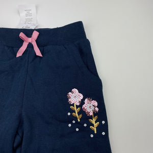 Girls Anko, fleece lined track pants, sequin flowers, Inside leg: 54cm, NEW, size 7,  