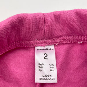 Girls Brilliant Basics, pink fleece lined track pants, Inside leg: 32cm, EUC, size 2,  