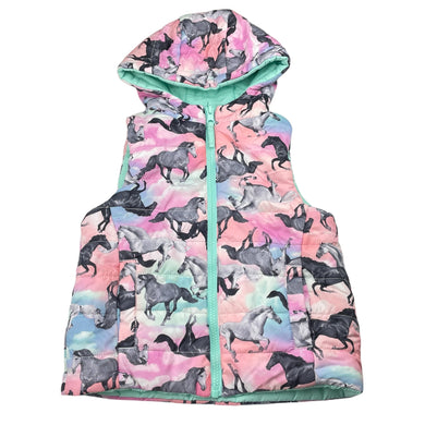 Girls Target, reversible hooded puffer vest, horses, GUC, size 5,  