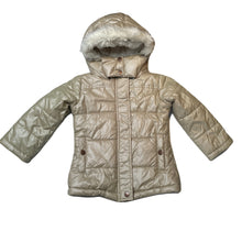 Load image into Gallery viewer, Girls Pumpkin Patch, gold hooded puffer jacket / coat, mark front left, FUC, size 2,  