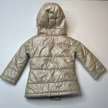 Load image into Gallery viewer, Girls Pumpkin Patch, gold hooded puffer jacket / coat, mark front left, FUC, size 2,  