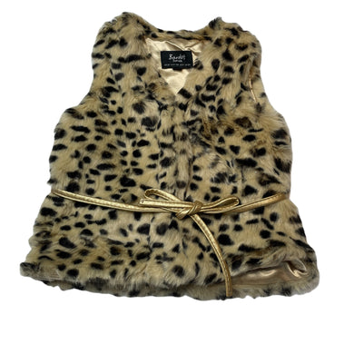 Girls Bardot Junior, lined leopard print faux fur vest, 2 hook fasten, EUC, size 1,  