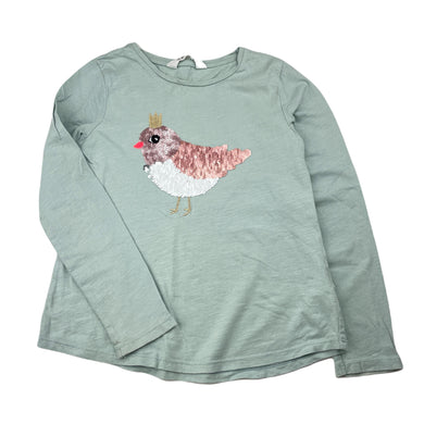 Girls H&M, cotton long sleeve top, flip sequin bird, FUC, size 7-8,  