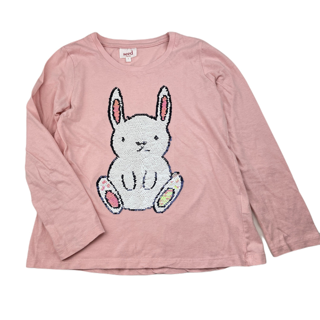 Girls Seed, cotton long sleeve top, sequin rabbit, FUC, size 7,  