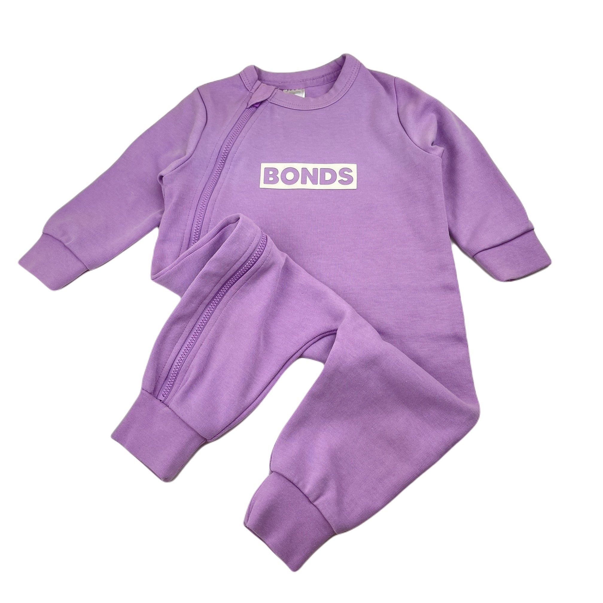 Bonds, purple Tech Sweats zip Wondersuit romper, EUC, size
