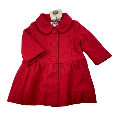 Girls Origami, lined red wool blend jacket / coat, L: 40cm, NEW, size 0,  