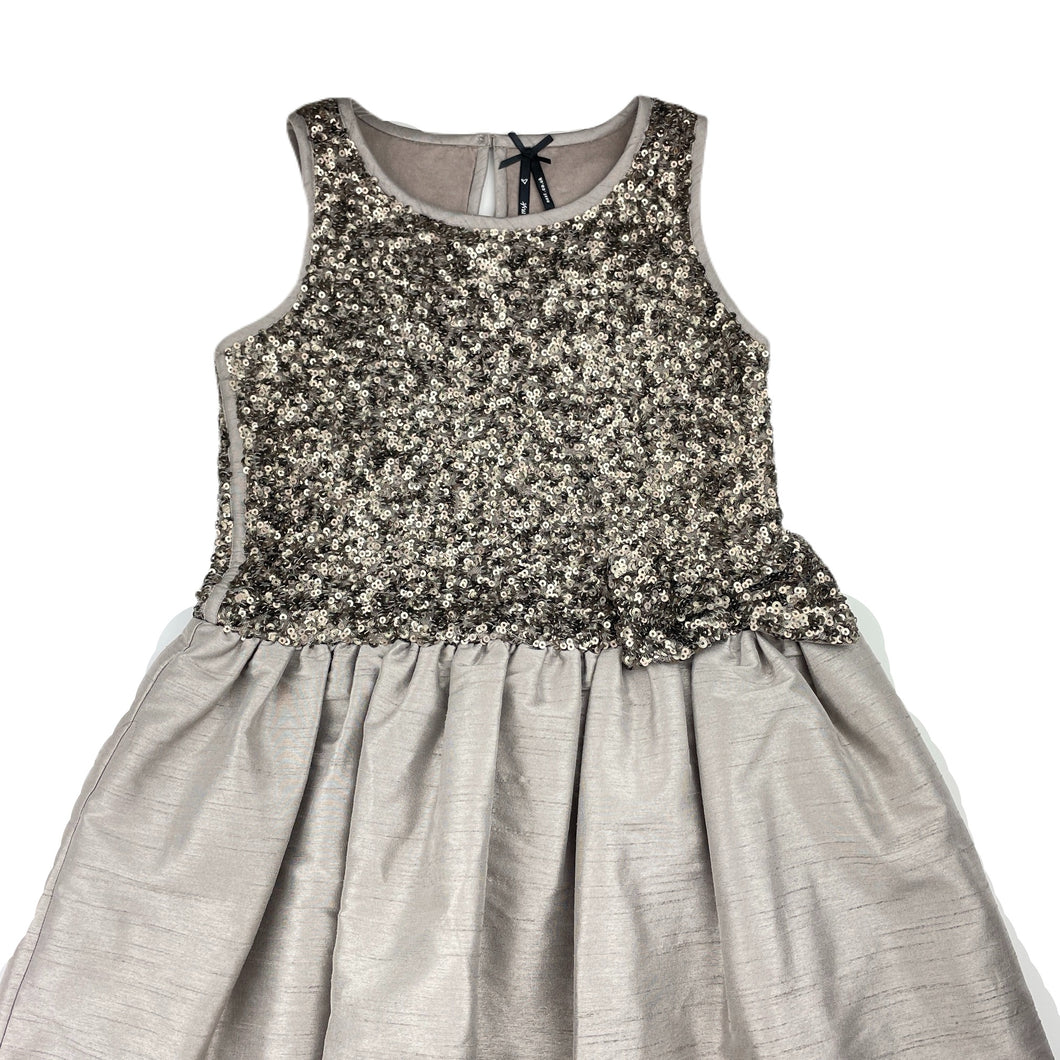 Girls Next, lined bronze sequin party dress, GUC, size 9, L: 70cm