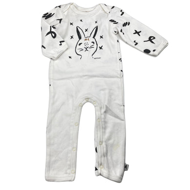 unisex Milk & Masuki, organic cotton blend romper, rabbit, light mark lower left leg, FUC, size 00,  