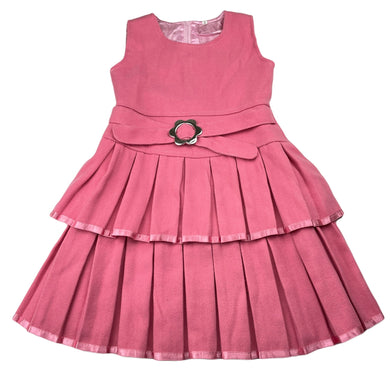 Girls lined, pink woven dress, armpit to armpit: 29cm, GUC, size 4-5, L: 58cm