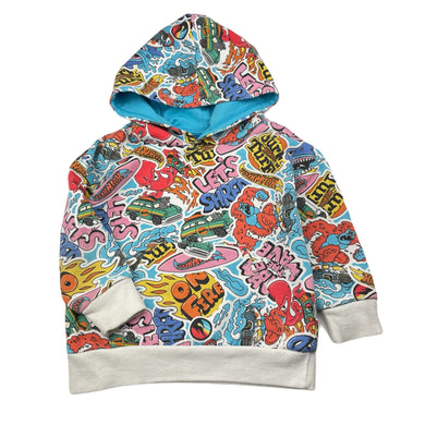 Boys Hot Wheels, colourful fleece lined hoodie sweater, wash fade, pilling & light marks, FUC, size 3,  