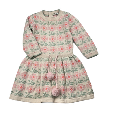 Girls Jack & Milly, floral knitted cotton long sleeve dress, FUC, size 0, L: 43cm