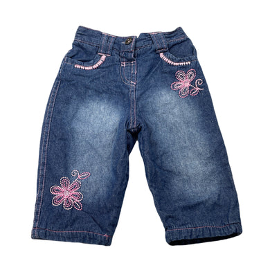 Girls Tiny Little Wonders, fleece lined denim pants, elasticated, GUC, size 00,  