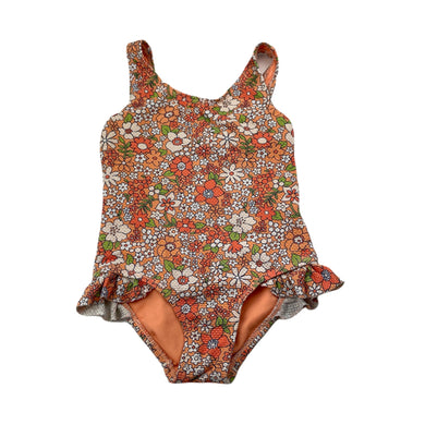 Girls Seed, orange floral swim one-piece, FUC, size 2,  