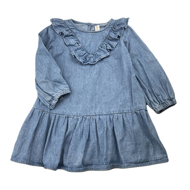 Girls Dymples, chambray cotton long sleeve dress, FUC, size 1, L: 45cm