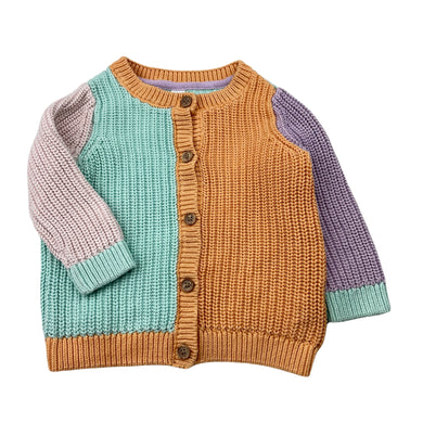 Girls Dymples, knitted cotton colour block cardigan, GUC, size 0,  