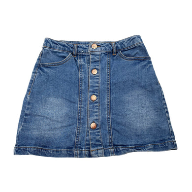 Girls Target, blue stretch denim skirt, adjustable, L: 31cm, GUC, size 7,  