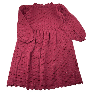 Girls WINDOWS BABY, knitted pointelle cotton long sleeve dress, armpit to armpit: 33cm, shoulder to cuff: 34.5cm, EUC, size 5, L: 62cm