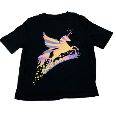 Girls Mango, black cotton tee / top, unicorn, EUC, size 8,  